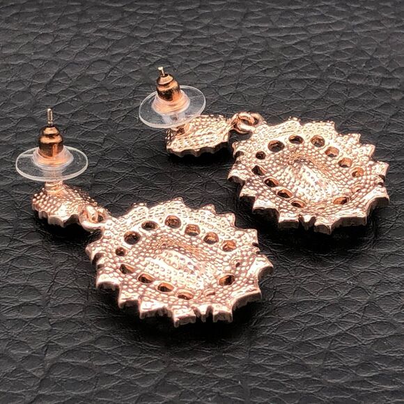 Simulated Emerald Earrings Green and Clear Crystals Cluster Bridal Dangles - Picture 3 of 6